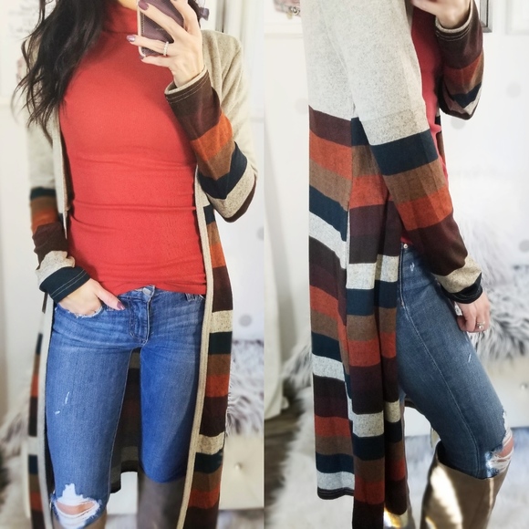 LAST1️⃣Long Multicolor Cardigan Pocket Cardigan - Picture 3 of 8